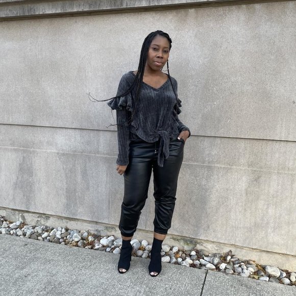 NWT Faux Leather Joggers - Black - Picture 3 of 4